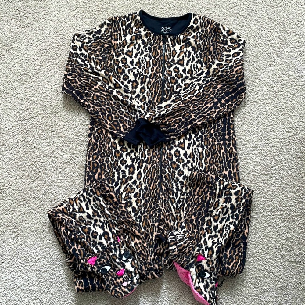 Nick & Nora Leopard Adult Footed Onesie (Small)